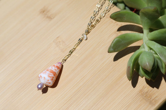 Orange Japanese Cone Pearl Necklace