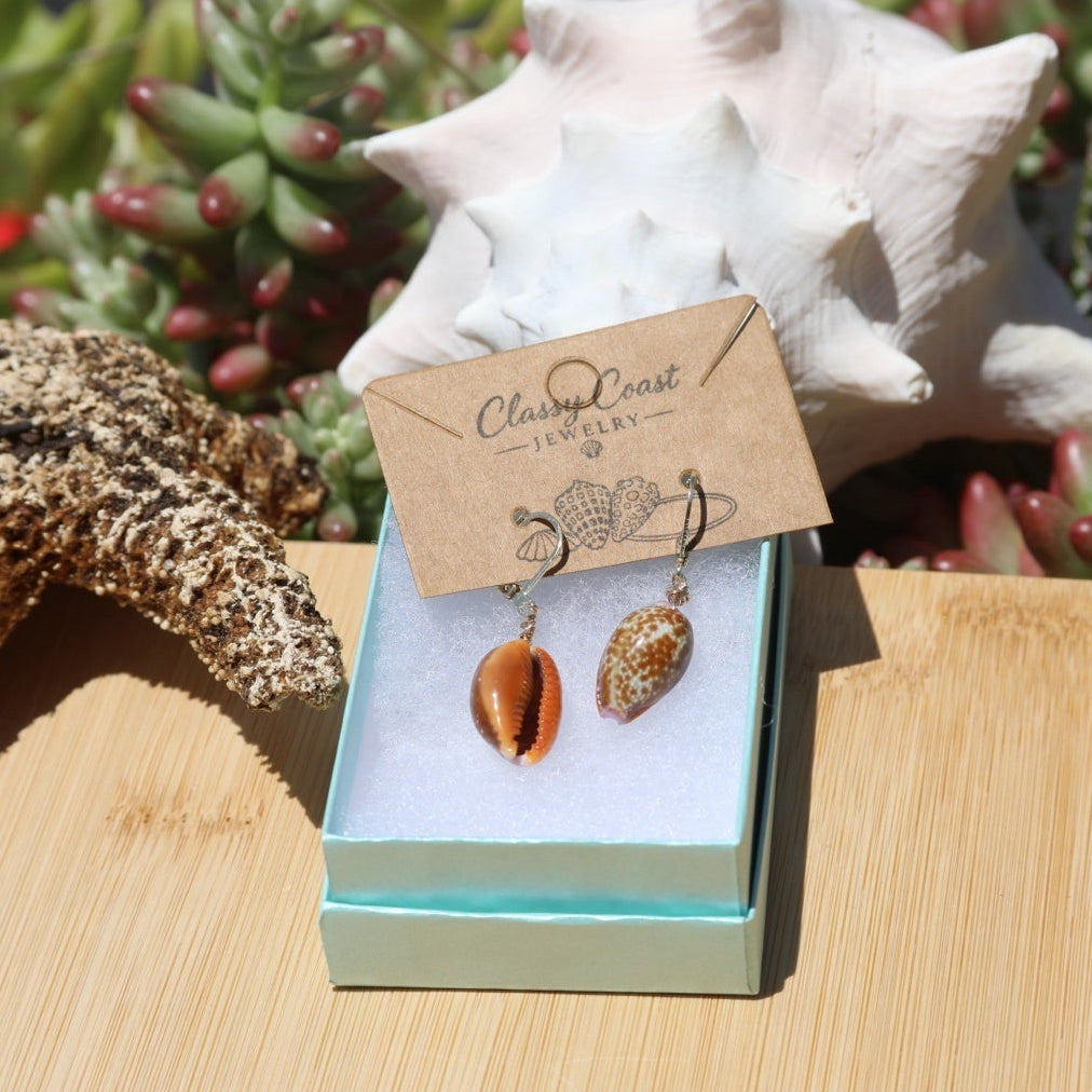 Natural Honey Cowrie Shell Earrings