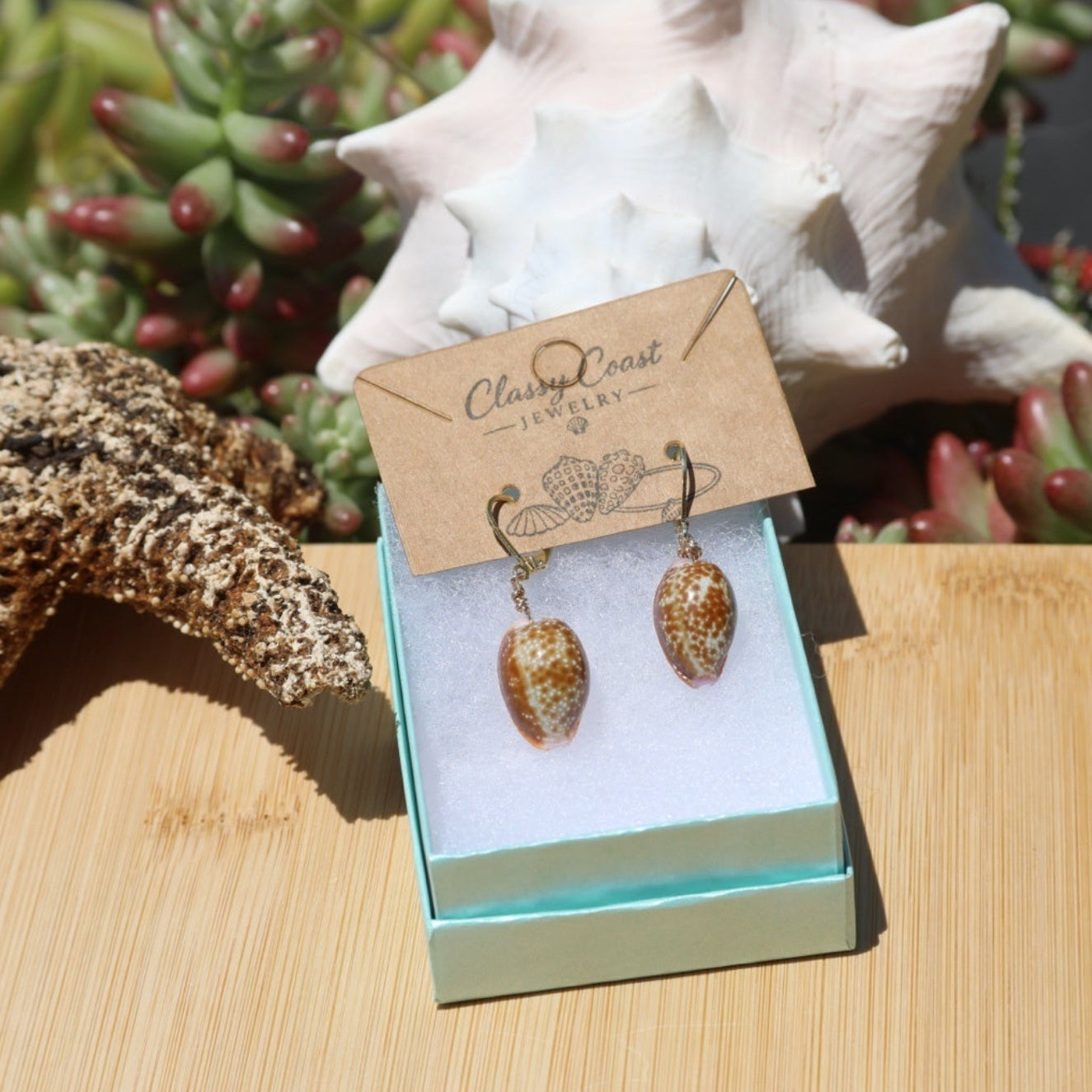 Natural Honey Cowrie Shell Earrings